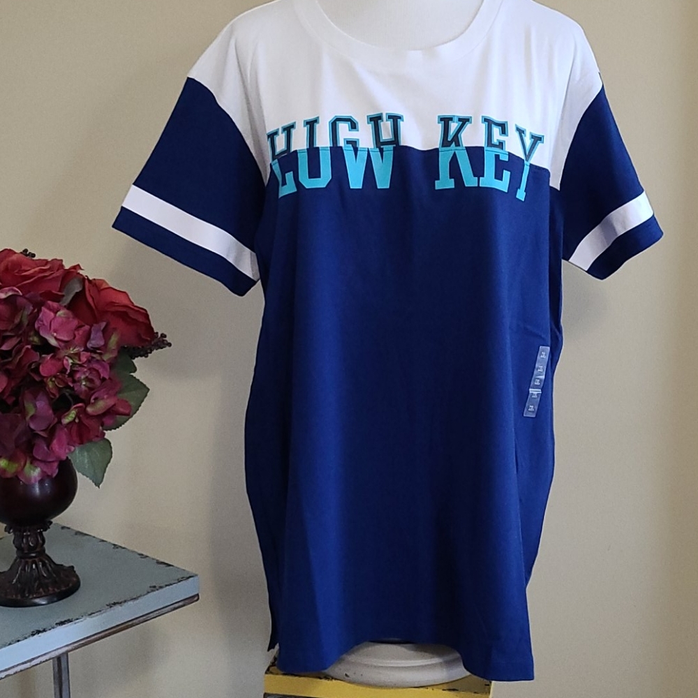 NEW High Key Low Key T-shirt Color Block Short sleeve Tee Flirtitude Women's XL